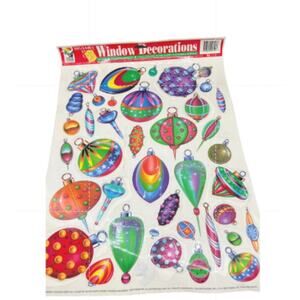 🎄Retro Christmas Ornament Window Decorations Static Cling Decals Sheet Colorful
